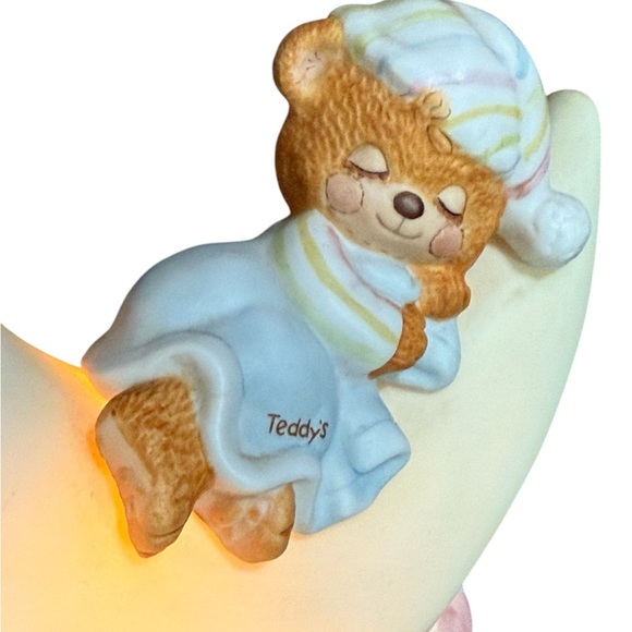 Vintage 1982 Enesco Teddy Beddy Bear Moon Nightlight Nursery Lamp - Picture 4 of 6